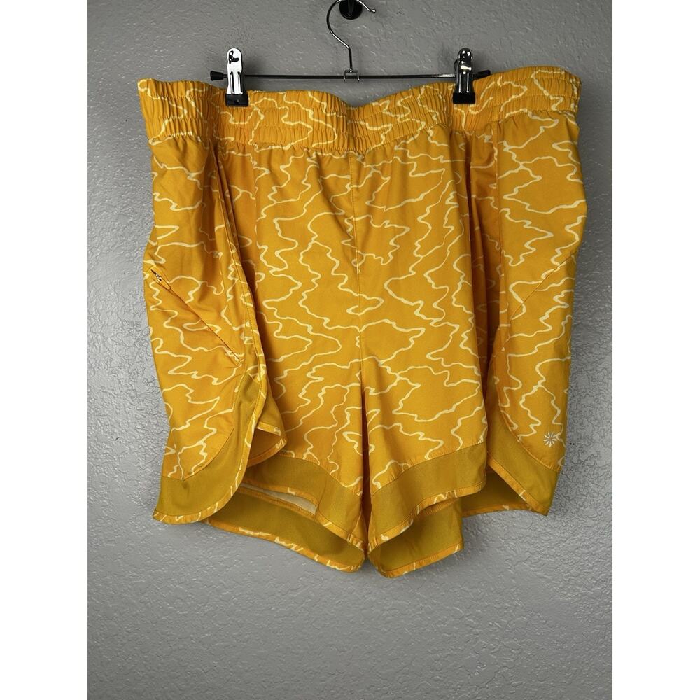 Athleta Mesh Racer Run Shorts Yellow Print Pockets Lined Size 2X